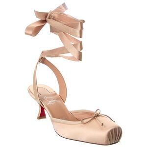 Christian Louboutin Cassia Lace-Up 55 Satin Slingback Pump, Beige